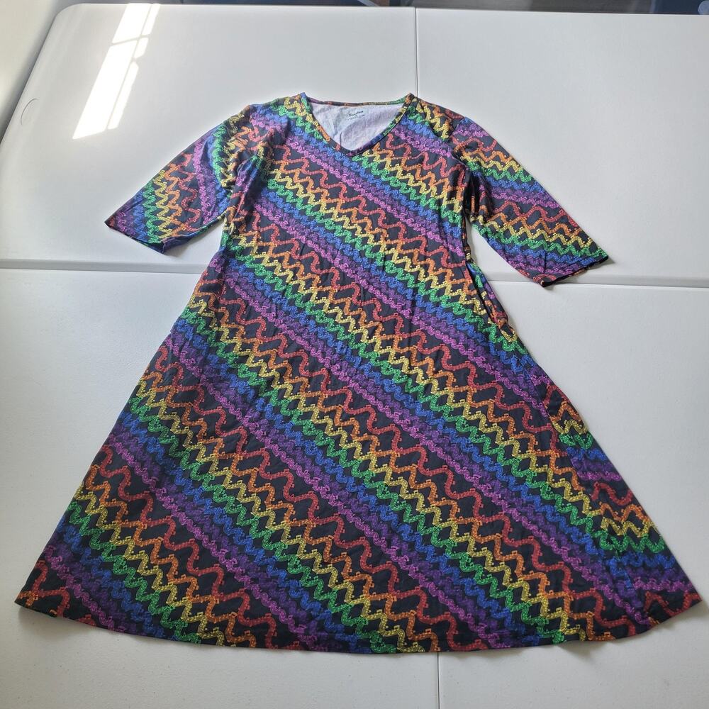 Svaha Dress Womens M Rainbow Music Notes V Neck Swing Knee Length 3/4 Sleeve